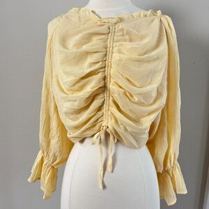 Butter Yellow Ruched Top Sheer Balloon Sleeves Poet Pirate Romantic Coquette L